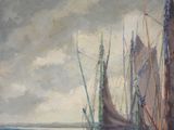 a painting of a group of boats in a body of water