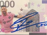 photo dédicacée d'un footballeur sur un billet de 100 euros