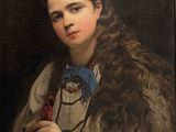 Portrait d'une jeune femme portant une coiffe rouge, par [auteur inconnu]
