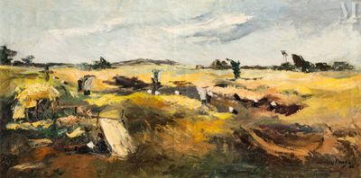 une image représentant un tableau où l'on voit un champ avec des personnes