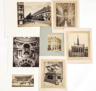 many pictures of old buildings and buildings on the wall