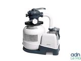 a close up of a pool pump with a hose attached to it