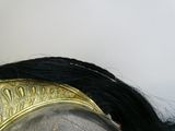 un gros plan d'un casque sur la tête d'un cheval