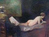 a painting of a naked woman laying on a bed