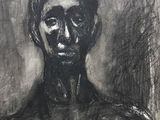 drawing of a black and white drawing of a man ' s face