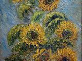 une peinture de tournesols dans un vase sur une table