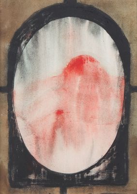 une image représentant un cercle rouge sur un fond marron