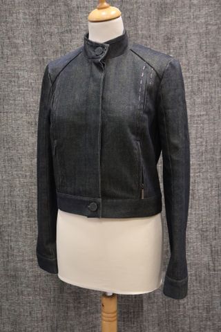 KENZO Jeans – Veste courte en coton avec incrustation de cuir en ...