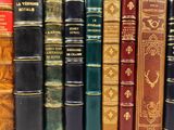 many books that are lined up on a shelf