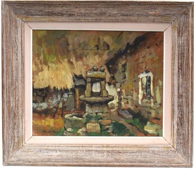 an oil painting of a train on a track in a rural setting