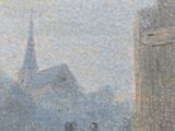 a painting of a horse drawn carriage on a city street