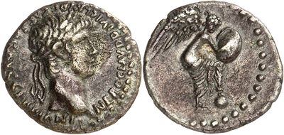 a silver coin with an image of a woman and a bird on it