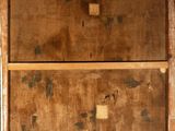 an old wooden suitcase with a handle and a handle on it