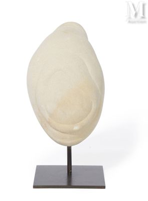 a white hat on a black stand on a white background