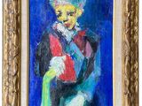 an image of a painting of a woman in a blue dress