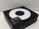 a black and white box with a cd inside of it