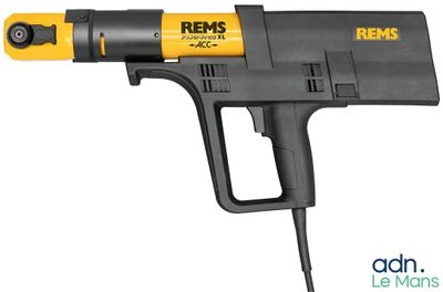 a yellow and black gun with a black handle on a white background