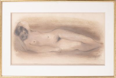 painting of a nude woman laying on her stomach in a gold frame