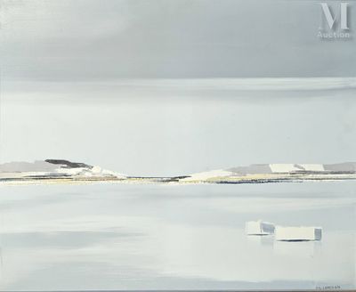 a painting of a boat in the water on the beach