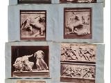 four different pictures of a man laying on a bed with a dog