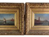 pair of 19th century oil paintings of ships in a golden frame