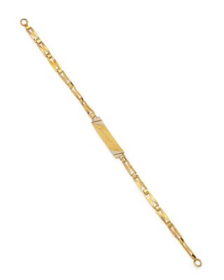 a gold bracelet on a white background