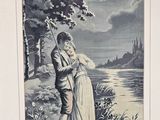 a picture of a man and a woman standing by the water