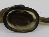 a small horn shaped object on a white surface