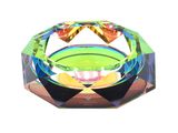 a glass bowl with a colorful design on it