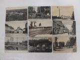 several old black and white photographs of a train station