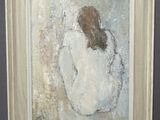 tableau représentant une femme en robe blanche assise sur une chaise