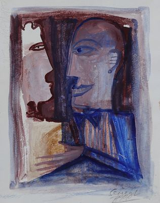 une image représentant un tableau où un homme et une femme se regardent