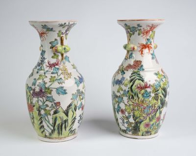 paire de vases chinois ornés de fleurs et d'oiseaux sur fond blanc
