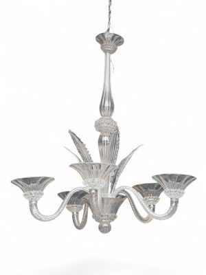 MURANO. Grand lustre en verre translucide, à six bras de lum…
