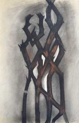 drawing of a group of metal objects on a piece of paper