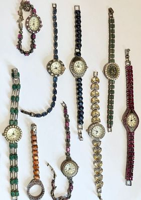 ENSEMBLE de montres en argent et acier agrémenté de pierres …