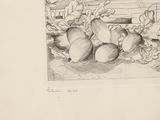 a drawing of a bunch of fruit on a table