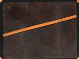 painting of a black square with a thin orange line in the middle