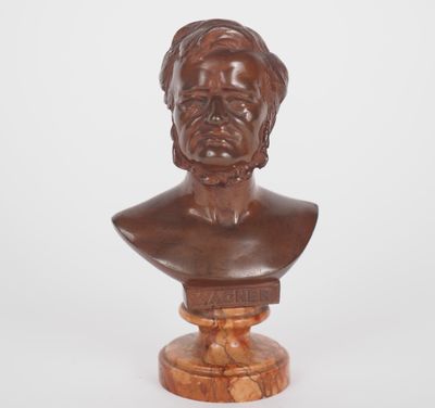 Sujet en bronze à patine brune sur un socle en marbre, "Wagn… - Photo 1