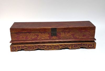 an image of a wooden box sitting on top of a white surface