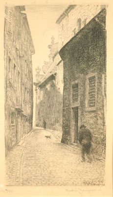 un dessin représentant un cheval et une calèche dans une rue