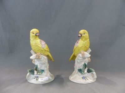 deux oiseaux jaunes perchés sur une souche d'arbre, sur fond gris