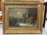 une photo d'un tableau représentant une maison sous la neige