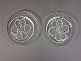 two glass plates with a design on them on a table