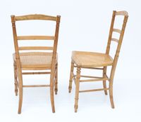 Paire de chaises en bois naturel style bambou, assise cannée… (photo 3)