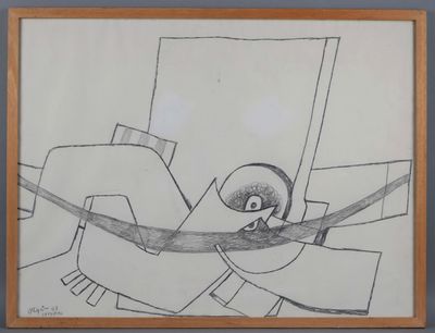 drawing of a bird sitting on top of a table next to a piece of paper