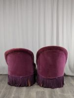 Paire de fauteuils chauffeuses en bois garni d'un velours vi… (photo 5)