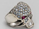 an image of a skull ring with diamonds and rubies on it