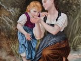 un tableau représentant une femme et un enfant dans l'eau