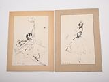 two drawings of a woman in a ball gown and a man in a tutu
